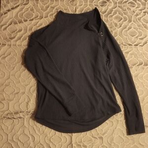 Women's Black Ribbed Long Sleeve Top